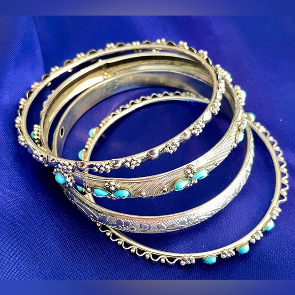 Silver Bangles w/ Turquoise Stones - Picture 4 of 4